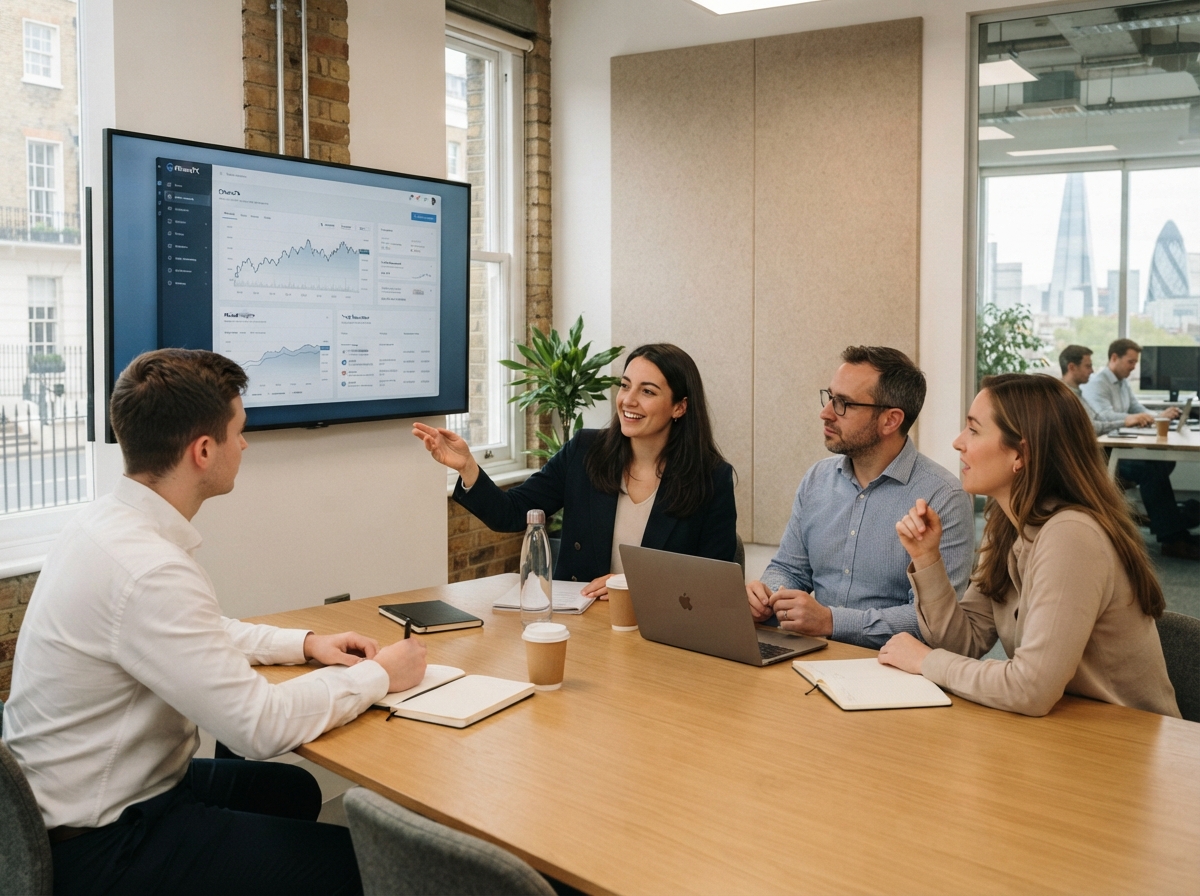 EtheraFX team reviewing predictive risk models on a workstation
